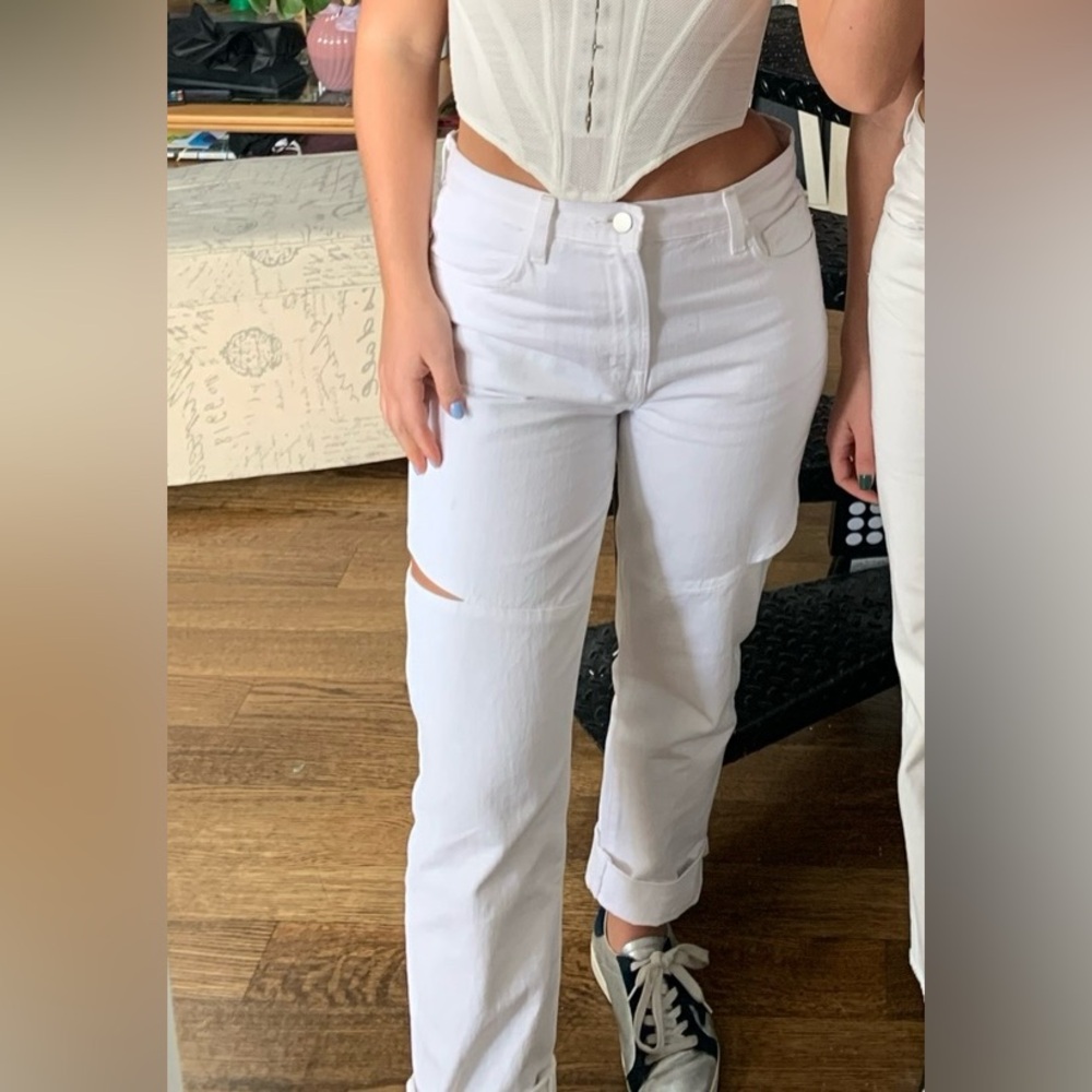 J Brand White Cut Out Boy Fit Jeans